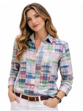 Brooks Brothers Plaid Button Down Shirt Pastel Green Blue Pink Madras Medium